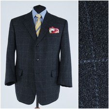 Windowpane Sport Coat 46R US Size CARL GROSS Mens Check Grey Wool Blazer Jacket