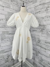 Madewell Women's 8 Annamarie Mini Dress White Cotton Poplin Embroidered Floral