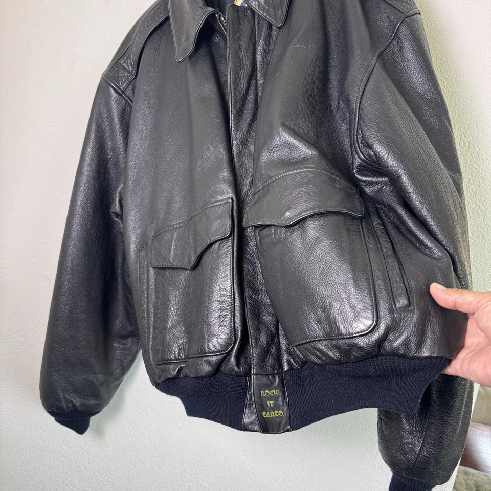 Chaqueta de cuero para hombre Nike Rock-it Cargo Flight talla M negra bombardero vintage Foto 4 de 4