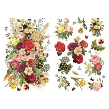 Mixed Bouquets Rub On Transfers for Furniture and Crafts, 2 Large Flower Desi...