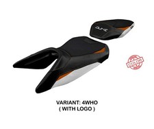 Seat saddle cover Haiti White - Orange WHO + logo TPZ KTM 390 Duke 2017 2023
