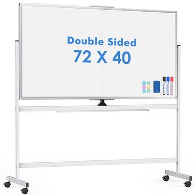 Double Sided Rolling Whiteboard, 72 x 40 Large White Board with Stands, 360° ...
