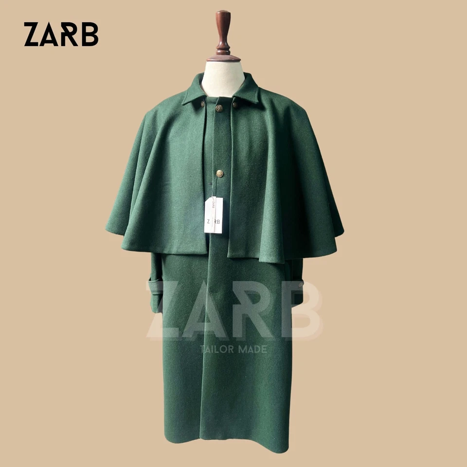 Capa Inverness de lana verde para hombre - Estilo Steampunk Sherlock Holmes - Hecha a medida Foto 2 de 4