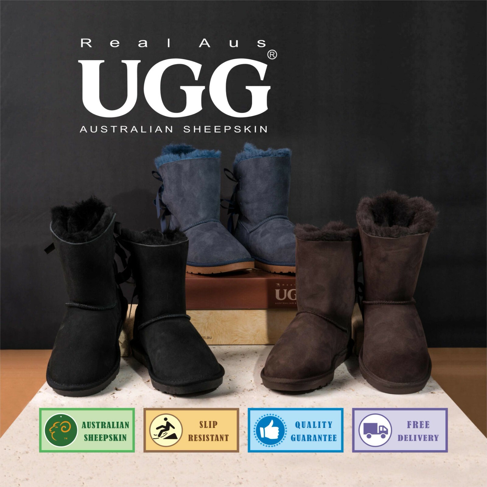 Ugg Real Aus 100% Australian Sheepskin Wool Ladies Collar Mocassins Slippers