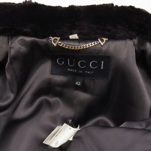 GUCCI Tom Ford Vintage grey alpaca fur collar double brested winter coat IT42 M - Picture 10 of 11
