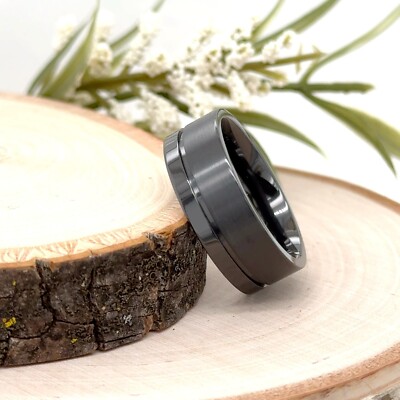 Unique 8mm Zirconium Band   Brushed Finish with Grooved Engraving Holiday Ring