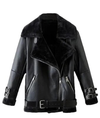 Women Black B3 Bomber Shearling Jacket, Handmade Real Leather Aviator Jacket