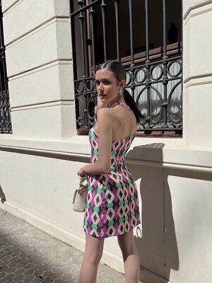 安心★関税込み★ZARA★GEOMETRIC PRINT SATIN DRESS ZARA WOMAN SS22 GEOMETRIC PRINT SATIN EFFECT MINI DRESS SIZE