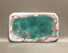 Porcelain bonsai stand Ornament ECHIZEN BUNZAN signed Green Rectangle w6.5" *771