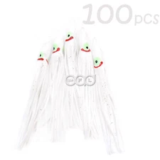 100pcs white 4.75" Squid Skirt Octopus Hoochies Trolling Fish soft Lure glow eye