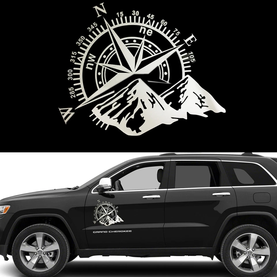 Calcomanía adhesiva blanca de 7,9""x9,8"" con brújula navegación gráfica ventana trasera lateral del coche Foto 3 de 4