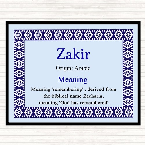 Zakir Name Meaning Dinner Table Placemat Blue EBay