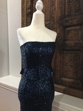 Trafaluc by Zara Strapless Blue Sequin Ruffle Waist Short Dress Size Small