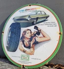 VINTAGE KELLY TIRES PORCELAIN SIGN GAS STATION OIL SERVICE CAR TRUCK AUTO WOMAN