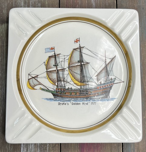 VTG SALEM COLLECTORS EDITION DRAKES “GOLDEN HIND” 1577 PORCELAIN ASHTRAY SEE PIC - Picture 1 of 8