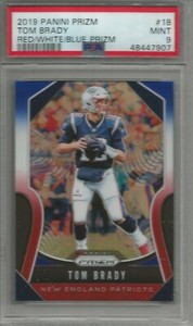 Tom Brady 2019 Panini Prizm Red-White-Blue Prizm #18 PSA 9