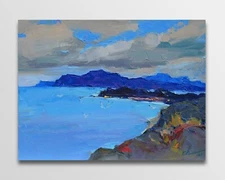 Seascape painting Original art Impressionism Oil on panel by S. Chernyakovsky