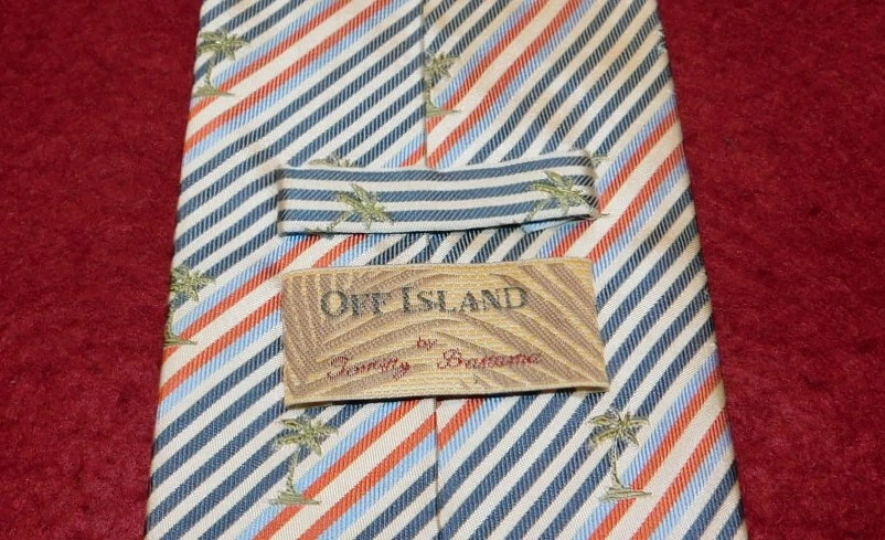 CORBATA TOMMY BAHAMA BLANCA/AZUL/NARANJA A RAYAS/MOTIVO DE ÁRBOL - CORBATAS - CORBATAS DE DISEÑADOR. Foto 3 de 3