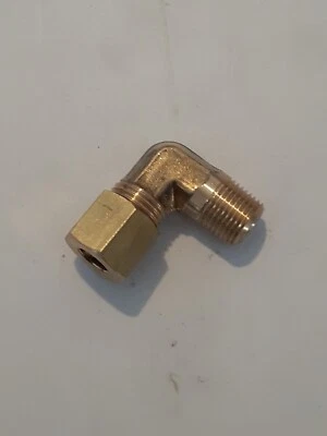 Brass Compression Union 90° Elbow 1/8 Npt Male - 1/4 Od Tube Rubber Adapter - image 1 of 2
