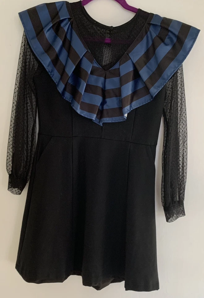 Wednesday Addams Cosplay Dress Halloween Costume Black Blue Dress Women's M - Image 3 of 4