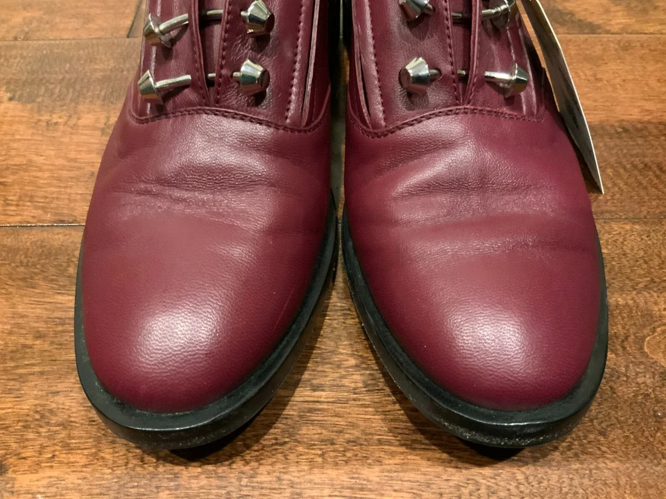 Balenciaga Burgundy Leather Silver Studded Oxford Shoes, Size 8 (US) 38 (IT) - Image 2 of 4