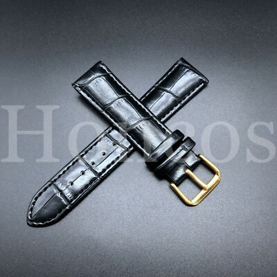 Genuine Leather 18 mm Black Alligator Watch Band Strap GOLD BUCKLE Fits Michele
