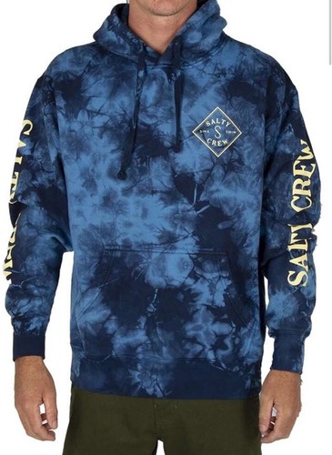 SALTY CREW Blue Yellow Tie Dye Logo Hoodie Sz 2XL Outdoors Fishing Beach NEW