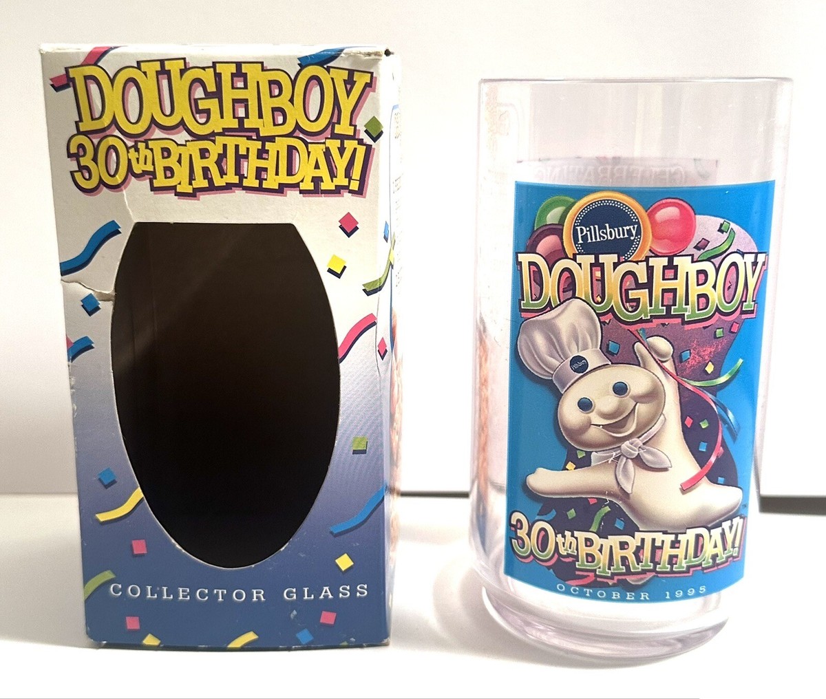 Pillsbury Doughboy 30th Anniversary Plastic Glass Vintage In Box
