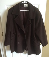 Cathy Jo Brown Pea Coat Brown 100 Wool Size 16/18
