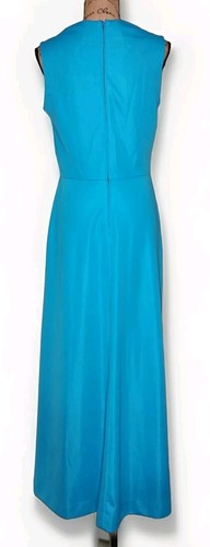 A Leslie Fay Original - Vintage 70's Blue Poly Sleeveless Maxi Dress - Women's L - Picture 3 of 4