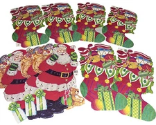 Vintage Christmas Die Cut Paper Cardboard 9 Cut Outs Wall Decor Santa Eureka
