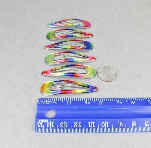 6 snap barrettes rainbow stripe painted metal hair clip 1 7/8" long tic tak - Picture 3 of 7