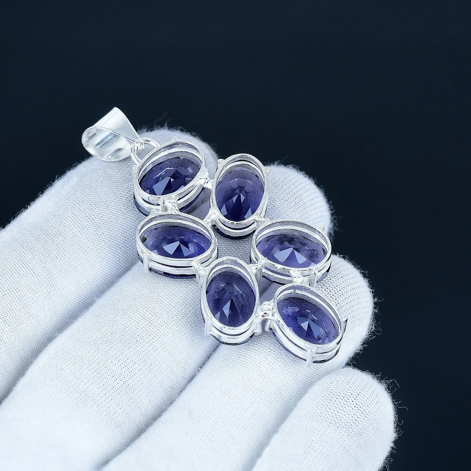 Ametista Lab-Made Gemma Fatto a Mano 925 Argento Sterling Etnico Ciondolo Regalo - Immagine 4 di 4