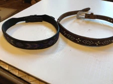2 Justin Beaded Western Leather Belts Size 28” 1 Interchangeable Buckle Unisex