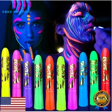 Glow in The Dark Face & Body Paint Sticks – 10 Neon Colors for UV Blacklight Par