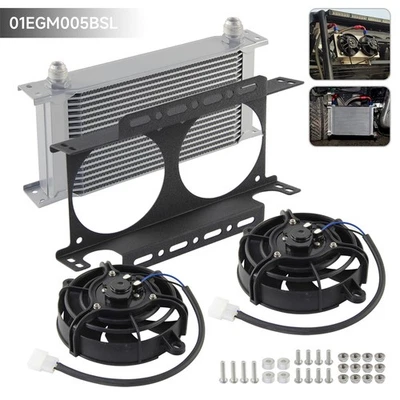 19 Reihiger AN10 Motorölkühler Silber + 5,5" Doppellüfter mit Halterung - Image 1 of 4