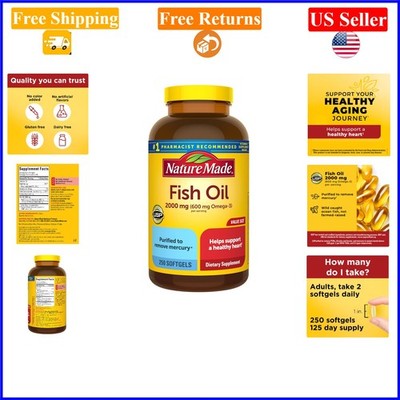 Fish Oil Omega 3 Softgels 2000mg 250ct Heart Support Gluten-Free