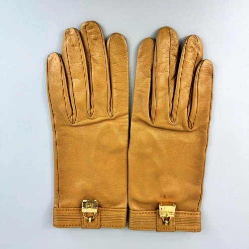 HERMÈS Guanti Hermes pelle di agnello Kelly Charm giallo marrone misura 7 5 senza scatola