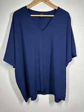 Worthington Blouse Womens 2XL Blue V Neck Short Sleeve Flow Top Lightweight