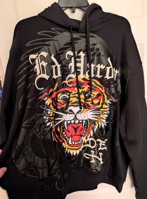 Ed Hardy Tiger Dagger Black Pullover Hoodie Mens Sz 2XL EHM1300-52 NWT 58'' Chest