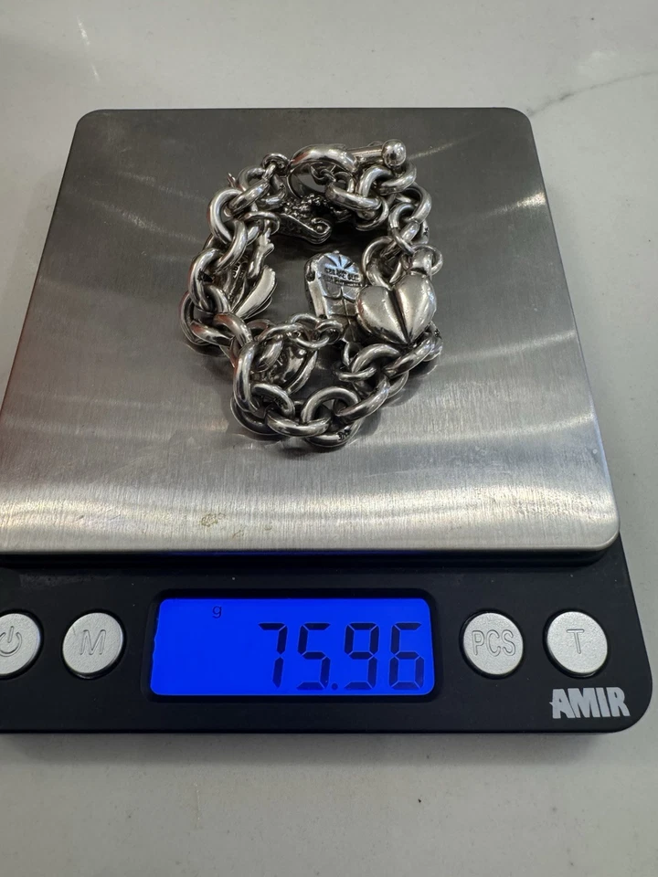 AUTÉNTICO Brazalete de 5 Dijes con Cordón de Guijarro, Plata de Ley 925, 8 pulgadas Foto 3 de 4