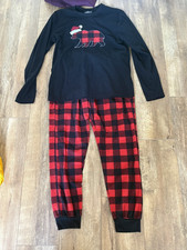 Primark Men's Xmas Pyjamas Size XS Red & Black Check with Bear in Santa Hat Used