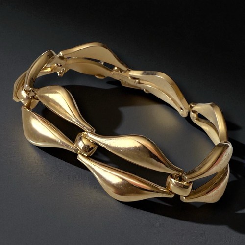 Monet Armband goldfarben breites Glied signiert Vintage Modernist Schmuck 7 Zoll - Bild 6 von 10