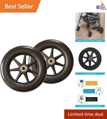 Set of 2 Replacement 6-Inch Walker Wheels - Smooth Rolling for Seniors