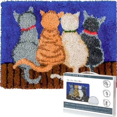 Knüpfteppich Katze DIY Knüpfset Kreuzstich Teppich 50x38cm