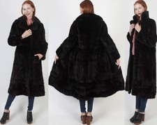 Vintage Mahogany Mink Coat Fur Collar Swing Real Princess Full Length Jacket