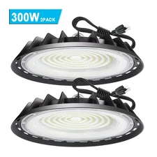 2 Pcs 300W UFO LED High Bay Light Industrial Commercial Warehouse Garage Light