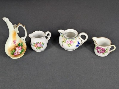 Vintage Porcelain Creamer Lot - Floral Hand-Painted - Japan & Unmarked - 4 pc
