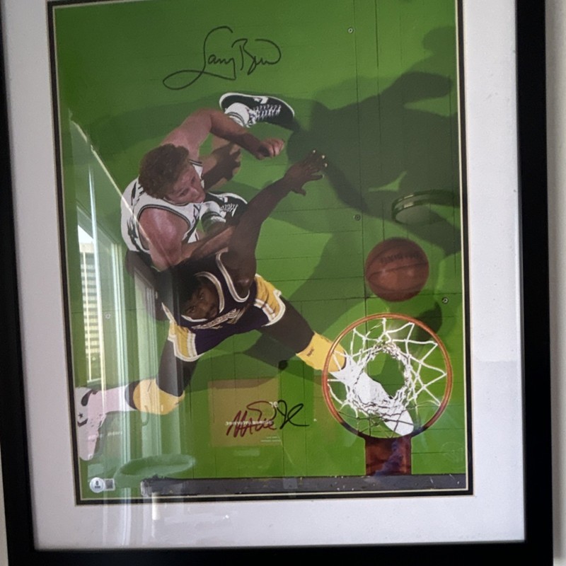 Larry Bird and Magic Johnson Dual Signed Photo, BAS Authenticated