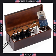 Wooden Cable Management Box Large Cord Organizer for Desk and Chargers